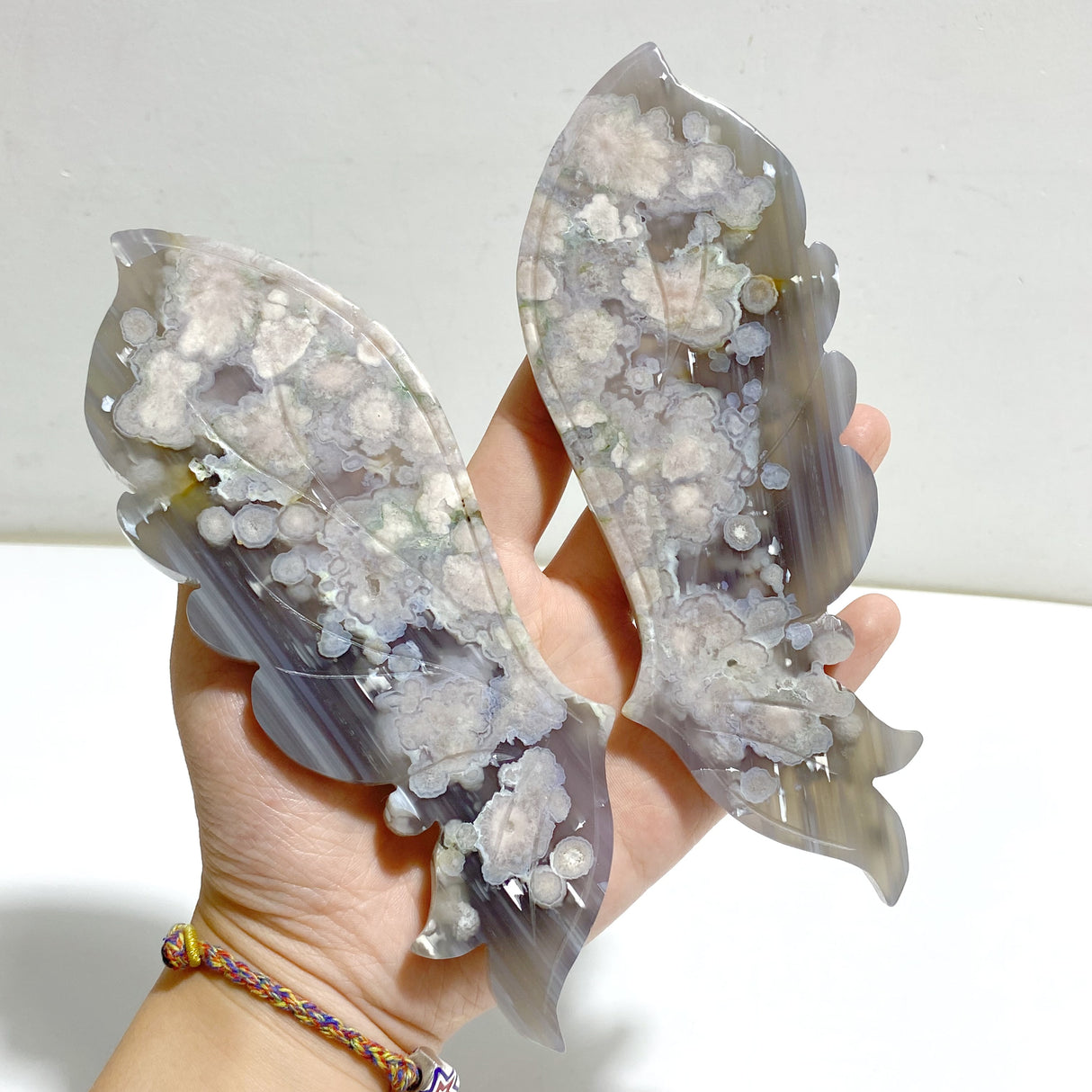 Black Sakura Flower Agate Butterfly Wing Carving With Stand