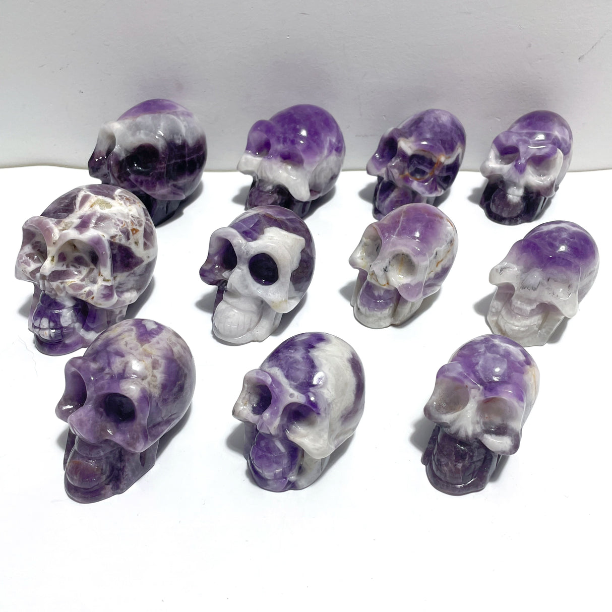 11 Pieces Chevron Amethyst Skull Carving