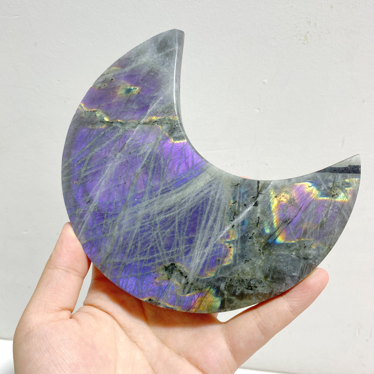 3 Pieces Beautiful Labradorite Moon Carving With Stand