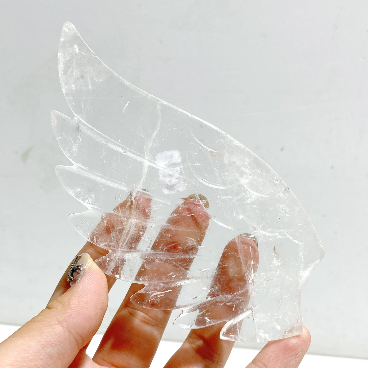 Unique Clear Quartz Heart Wing Carving With Stand