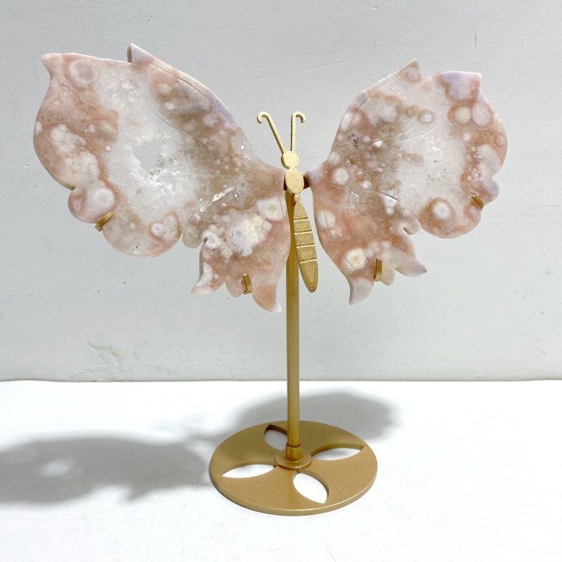 Geode Sakura Flower Agate Butterfly Wing Carving With Stand - Wholesale Crystals