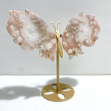Geode Sakura Flower Agate Butterfly Wing Carving With Stand - Wholesale Crystals