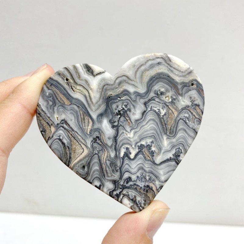 Gray Lace Agate Heart Wing Carving With Stand -Wholesale Crystals