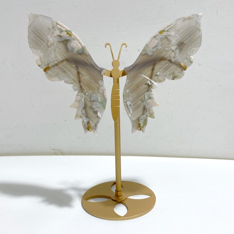 Green Sakura Flower Agate Butterfly Wing Carving With Stand -Wholesale Crystals