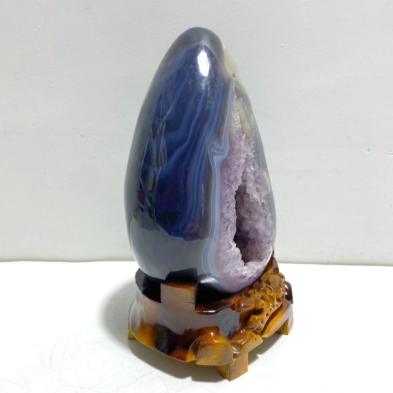 Large Amethyst Mixed Geode Agate Calcite Dinosaur Egg With Stand - Wholesale Crystals