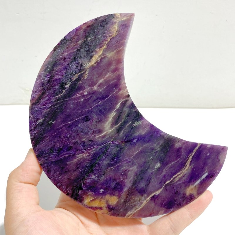 Large Charoite Moon Carving With Stand -Wholesale Crystals