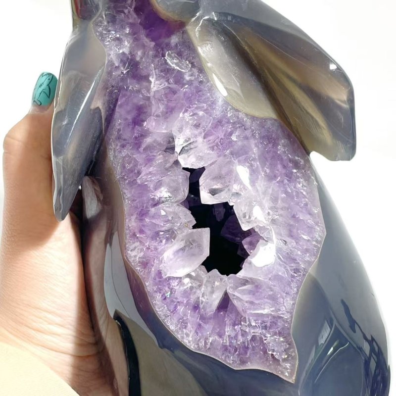 Large Geode Amethyst Mixed Agate Druzy Elephant Animal Carving - Wholesale Crystals