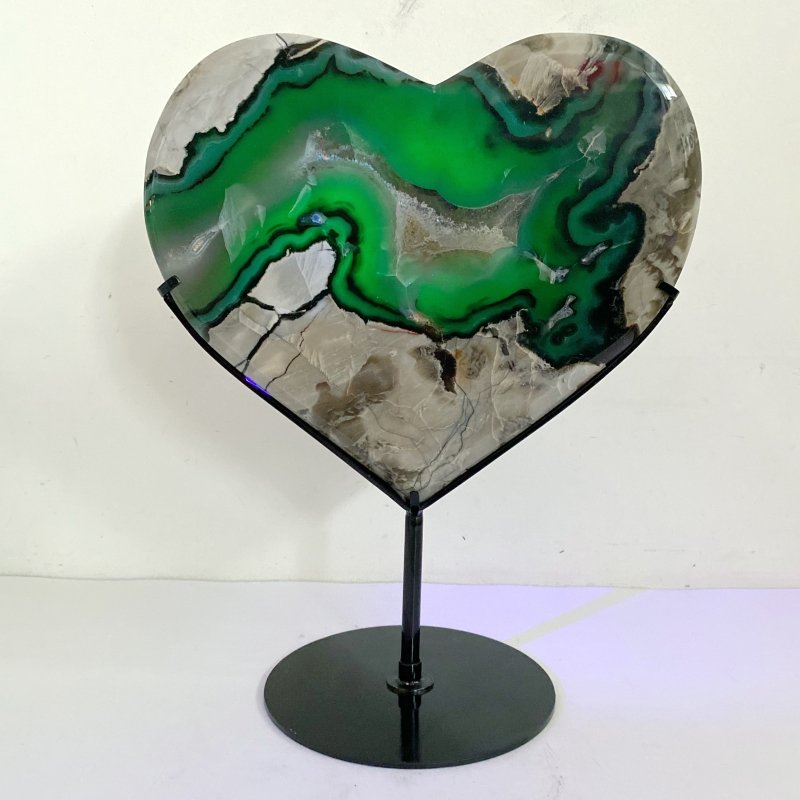Large Geode Volcano Agate Heart With Stand (UV - Reactive) - Wholesale Crystals