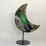 Large Geode Volcano Agate Moon Carving With Stand(UV - Reactive) 1 - Wholesale Crystals