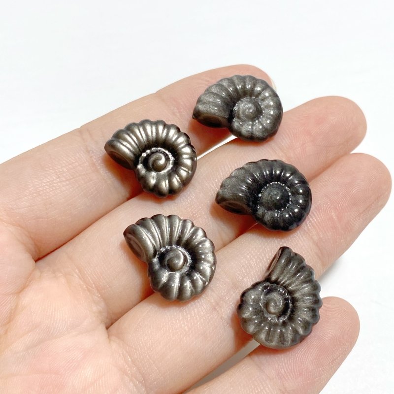 Mini Silver Sheen Obsidian Conch Carving Wholesale -Wholesale Crystals