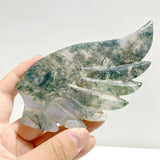 Moss Agate Heart Wing Carving With Stand -Wholesale Crystals