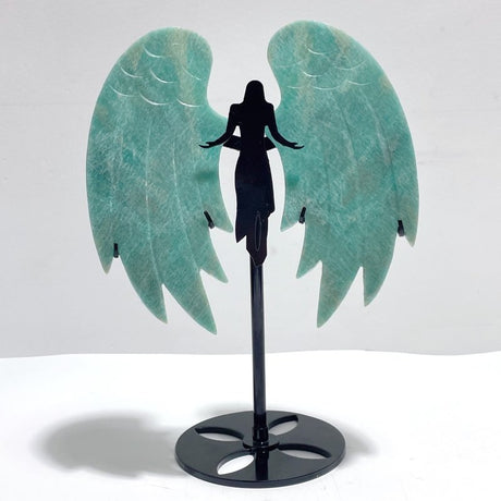 Natural Amazonite Angel Carving Wing With Stand - Wholesale Crystals