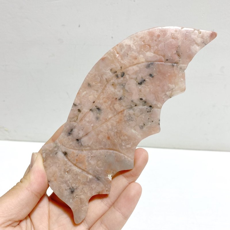 Pink Agate Flying Dragon Wing Carving With Stand - Wholesale Crystals