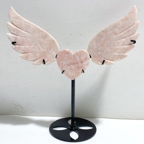 Pink Opal Heart Wing Carving With Stand -Wholesale Crystals