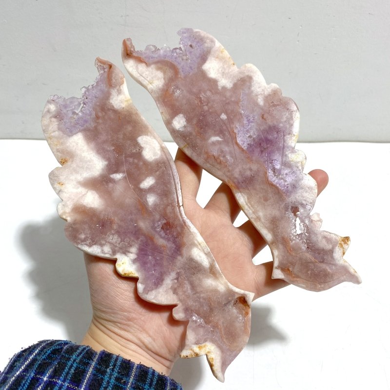 Pink Sakura Agate Mixed Amethyst Butterfly Wing Carving With Stand - Wholesale Crystals