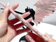 Pink Opal Demon And Angel Wing Carving With Stand