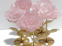5 Pairs Beautiful Rose Quartz Flower Carving With Stand