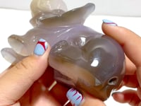 2 Pieces Amethyst Mixed Geode Druzy Agate Elephant Animal Carving #A21
