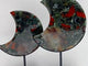 2 Pieces Large Africa Blood Stone Moon Carving With Stand