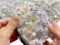 3 Pieces Aura Quartz Cluster Heart With Stand #11