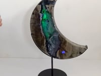 Unique Large Geode Druzy Volcano Agate Moon Carving With Stand(UV-Reactive) #3