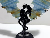 Unique Blue Onyx Demon And Angel Wing Carving With Stand
