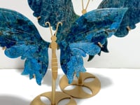 2 Pairs Blue Apatite Butterfly Wing Carving With Stand