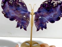Unique Purple Sakura Flower Agate Butterfly Wing Carving With Stand