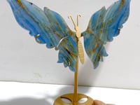 Unique Blue Onyx Butterfly Wing Carving With Stand