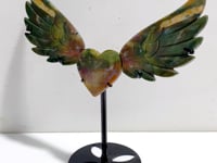 Unique Ocean Jasper Heart Wing Carving With Stand
