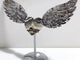 Unique Gray Lace Agate Heart Wing Carving With Stand