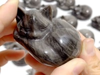 20 Pieces Silver Sheen Obsidian Sleeping Cat Carving Closeout