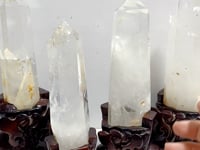 4 Pieces Large Clear Quartz Tower Point Ornaments With Stand