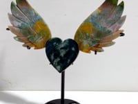 Ocean Jasper Heart Wing Carving With Stand