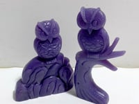 2 Pieces Purple Jade Owl Carving
