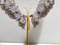 Black Sakura Flower Agate Butterfly Wing Carving With Stand