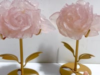2 Pieces Rose Quartz Flower Carving With Stand