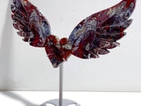 Morocco Agate Heart Wing Carving With Stand