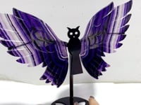 Rainbow Fluorite Symmetry Owl Wing Carving With Stand