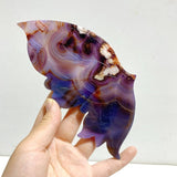 Purple Sakura Flower Agate Butterfly Wing Carving With Stand - Wholesale Crystals