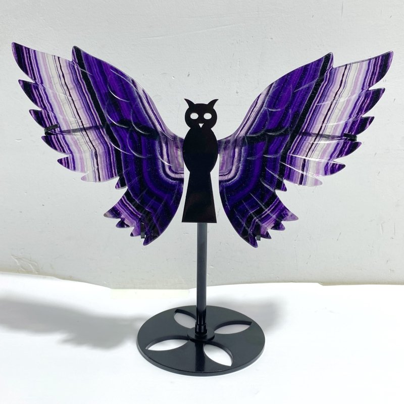 Rainbow Fluorite Symmetry Owl Wing Carving With Stand -Wholesale Crystals