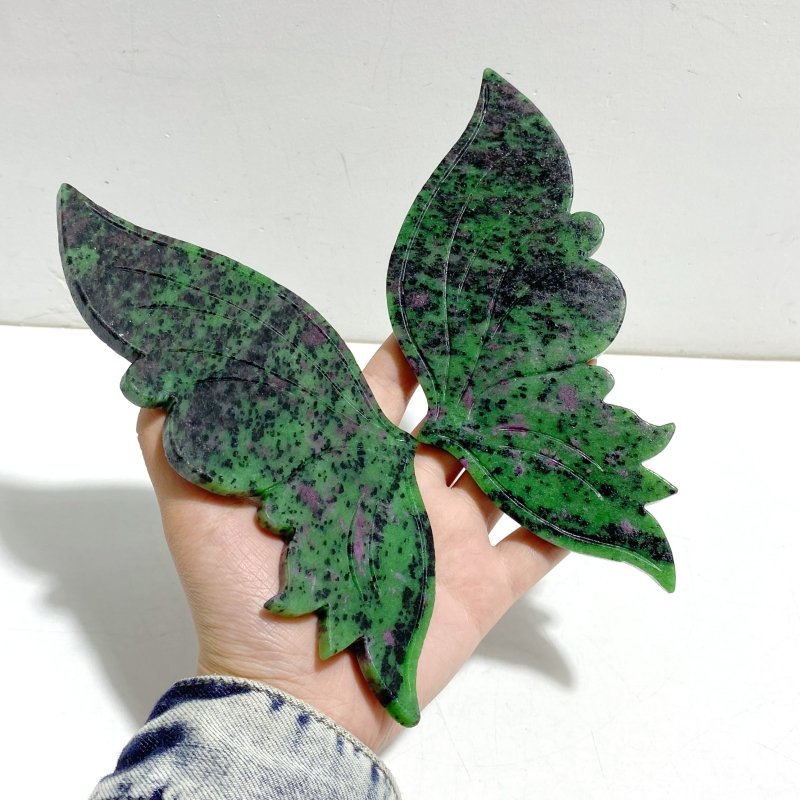 Ruby Zoisite Butterfly Wing Carving With Stand - Wholesale Crystals