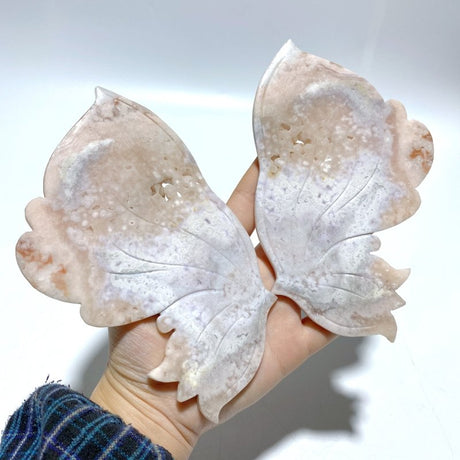 Sakura Flower Agate Butterfly Wing Carving With Stand - Wholesale Crystals