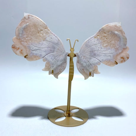 Sakura Flower Agate Butterfly Wing Carving With Stand - Wholesale Crystals