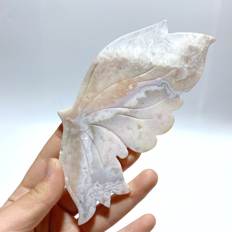 Sakura Flower Agate Butterfly Wing Carving With Stand - Wholesale Crystals