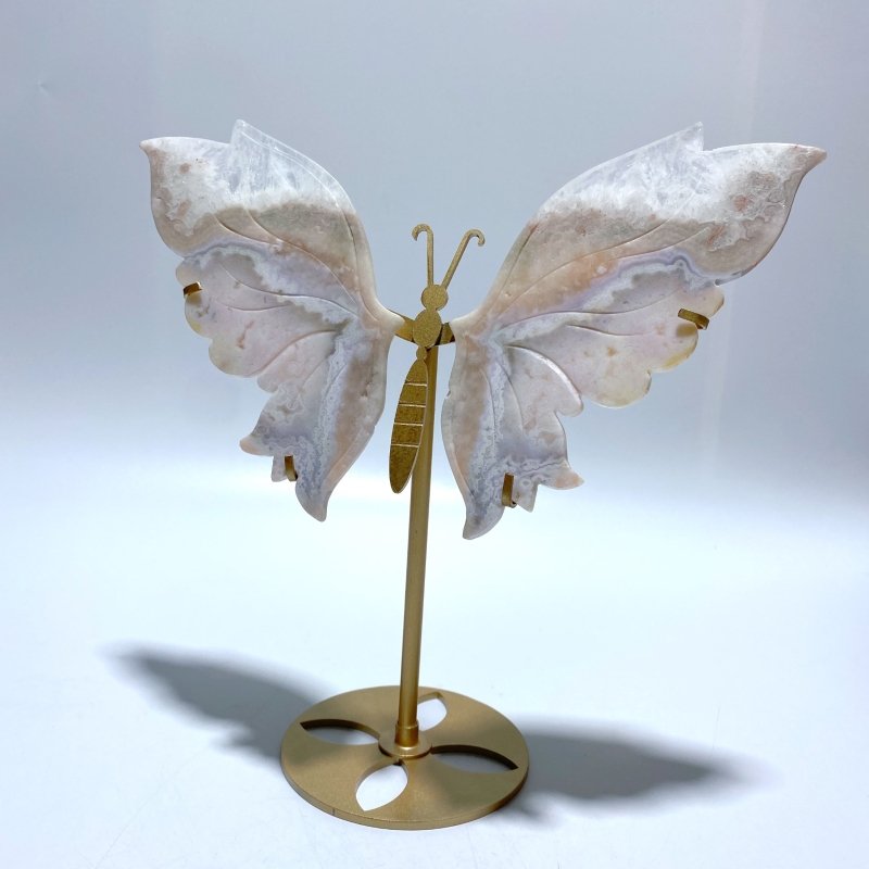 Sakura Flower Agate Butterfly Wing Carving With Stand - Wholesale Crystals