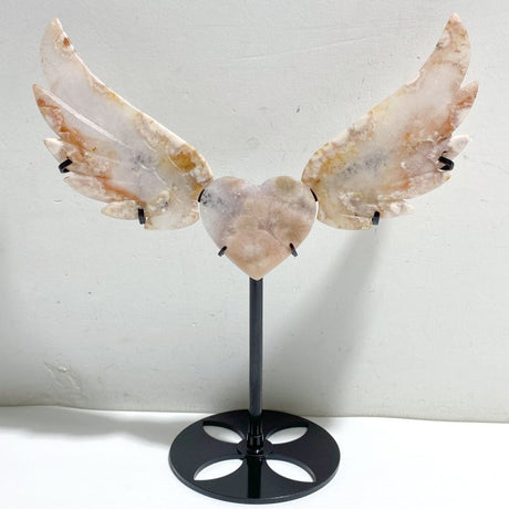 Sakura Flower Agate Heart Wing Carving With Stand -Wholesale Crystals