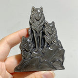 Silver Sheen Obsidian Wolf Carving Wholesale -Wholesale Crystals