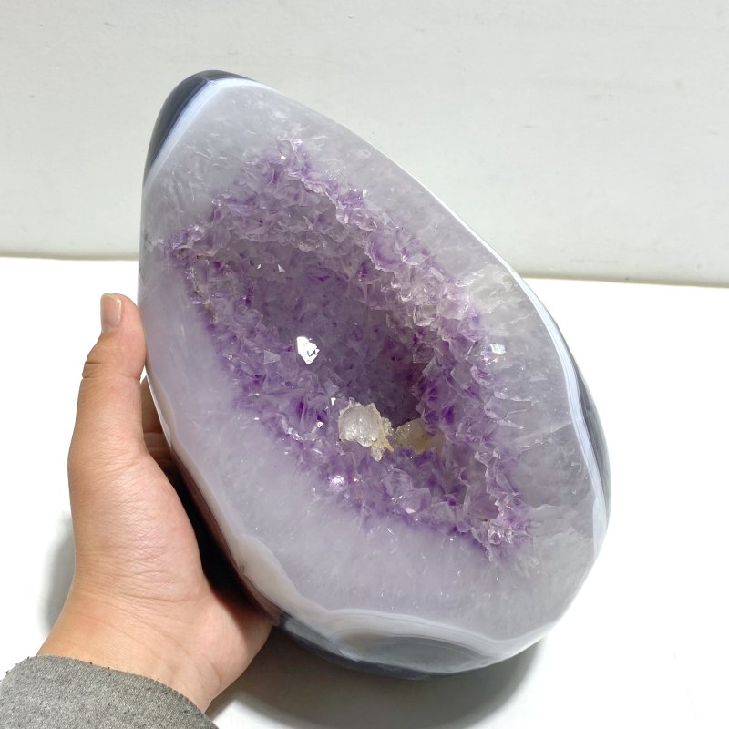 Unique Amethyst Mixed Geode Agate Calcite Dinosaur Egg Home Decor With Stand - Wholesale Crystals