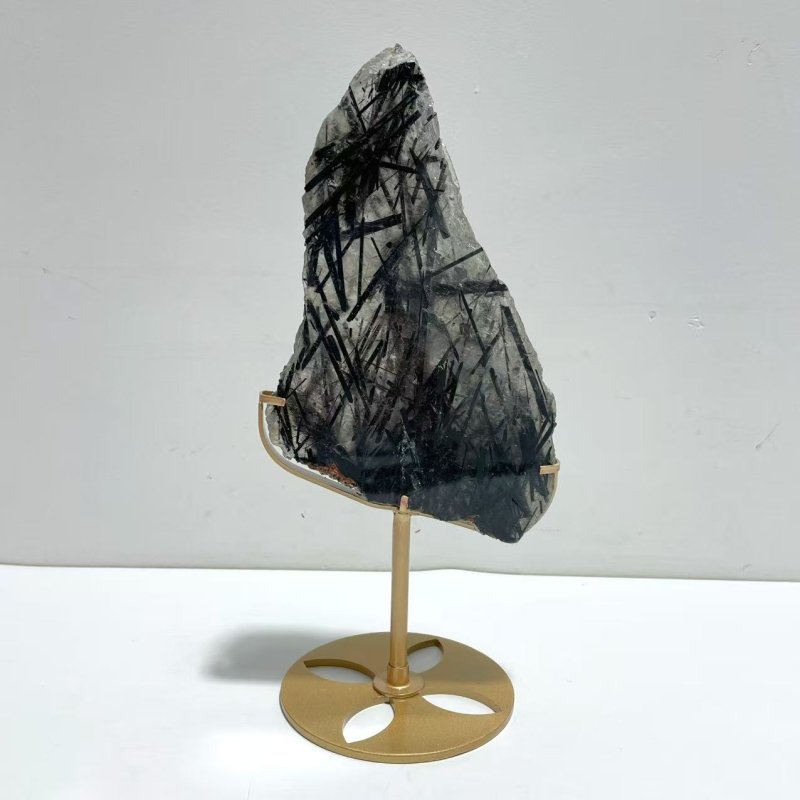 Unique Black Tourmaline Slab With Stand 1 - Wholesale Crystals